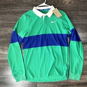 Nike Court Advantage Slam Green Blue Long Sleeve Size Small Polo IB8141-324